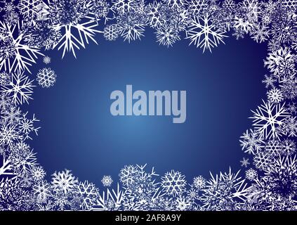 Blu sullo sfondo di Natale con telaio costituito da fiocchi di neve, illustrazione vettoriale Illustrazione Vettoriale