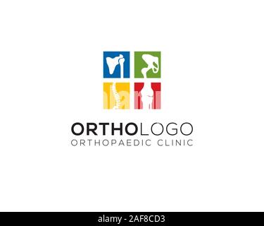 Quattro colorata little square di osso umano giunti per la chiropratica e clinica ortopedica logo Illustrazione Vettoriale