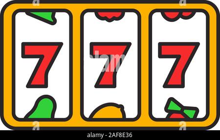 Slot machine con tre sevens icona di colore. 777. Lucky 7. Casino. Isolato illustrazione vettoriale Illustrazione Vettoriale