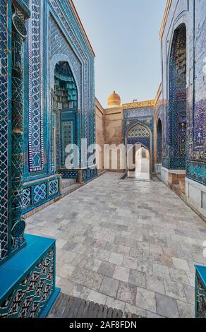 Complesso superiore di necropoli Shah-i-Zinda, Samarcanda, Uzbekistan in Asia centrale Foto Stock