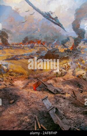 Diorama dedicato al serbatoio Prokhorovsky battaglia. Museo "rigonfiamento di Kursk. Belgorod direzione. Belgorod, Federazione russa. Giugno 2012 Foto Stock