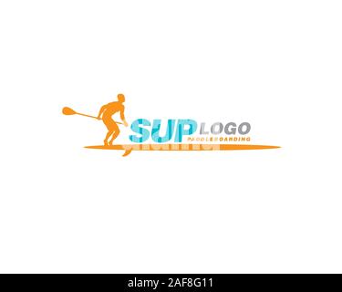 Persona in piedi sul suo bordo per SUP Paddleboarding Logo 3 Illustrazione Vettoriale