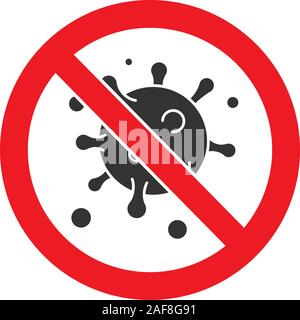 Vietato firmare con particelle di virus icona glyph. Silhouette di arresto di simbolo. Immunità antivirale. Lo spazio negativo. Vettore illustrazione isolato Illustrazione Vettoriale
