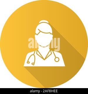 Medico design piatto lungo ombra glifo icona. Operatore sanitario. Praticante. Vettore illustrazione silhouette Illustrazione Vettoriale