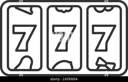 Slot machine con tre sevens icona lineare. 777. Lucky 7. Linea sottile illustrazione. Casino Simbolo di contorno. Il vettore isolato disegno di contorno Illustrazione Vettoriale