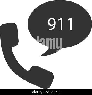 Servizio di chiamata di emergenza glifo icona. Ricevitore e discorso bolla con 911 numero interno. Simbolo di Silhouette. Lo spazio negativo. Vettore illustratio isolato Illustrazione Vettoriale