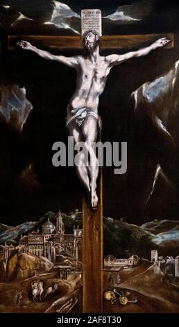 Cristo sulla croce con una vista di Toledo di El Greco (Domenikos Theotokopoulos, 1541-1614), olio su tela, c.1610-14 Foto Stock