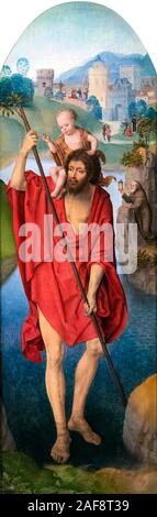 San Cristoforo di Hans Memling (c.1430/1440-1494), olio su pannello, c. 1479-1480. Il dipinto una volta formato il pannello posteriore di un trittico portatile. Foto Stock