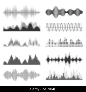 Le onde sonore collezione. Analogico e il segnale audio digitale. Musica equalizzatore. Resistenze di registrazione vocale. Alta frequenza di onde radio. Illustrazione Vettoriale Illustrazione Vettoriale