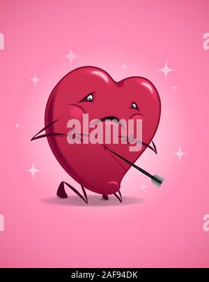 Valentine funny cuore ferito cartoon illustrazione vettoriale. Illustrazione Vettoriale