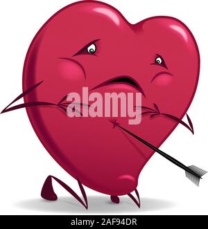 Valentine funny cuore ferito cartoon illustrazione vettoriale. Illustrazione Vettoriale