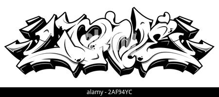 Amore parola leggibile in stile graffiti. Linea nera isolati su sfondo bianco Illustrazione Vettoriale