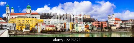 Bella Passau città vecchia,vista panoramica,Baviera, Germania. Foto Stock