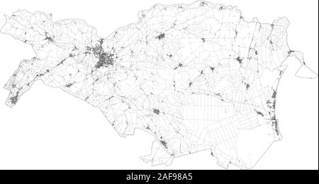 Mappa satellitare della provincia di Ferrara città e strade, edifici e strade di collegamento delle aree circostanti. Regione Emilia Romagna, Italia. Mappa strade Illustrazione Vettoriale