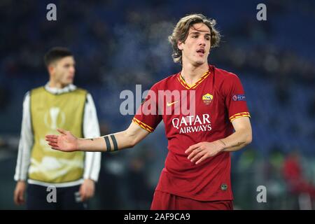 Nicolo' Zaniolo di Roma reagisce durante la UEFA Europa League, Gruppo J partita di calcio tra la Roma e di Wolfsberg AC sul dicembre 12, 2019 allo Stadio Olimpico di Roma, Italia - Foto Federico Proietti/ESPA-immagini Foto Stock