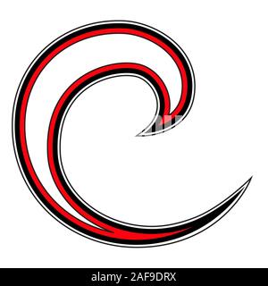 Koru Maori Logo a spirale nero rosso Nuova Zelanda stile Kiwiana Illustrazione Vettoriale