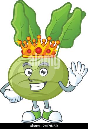 Cool re di kohlrab su cartoon stile carattere Illustrazione Vettoriale