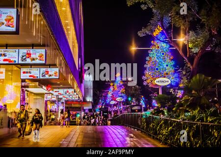 Singapore - 2 dic. 2019: belle luci di Natale decorazione nella parte anteriore del punto di frutteto a Orchard Road di Singapore. Foto Stock
