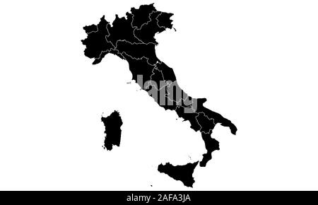 Mappa del vettore in Italia di nero con i paesi isolati, frontiere, alta dettagliate, modificabile, Illustrazione Vettoriale