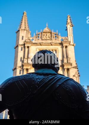 Torre dei cinque ordini, la Libreria di Bodleian, pietra miliare di Oxford, Oxford University Oxford Oxfordshire, England, Regno Unito, GB. Foto Stock