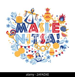 Set di vettore sul tema della vacanza russo Carnevale. Illustrazione Vettoriale