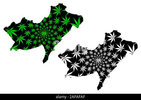 Oran provincia (province di Algeria, popoli Repubblica democratica di Algeria) mappa è progettato Cannabis leaf verde e nero, Oran mappa fatta di marijuana Illustrazione Vettoriale