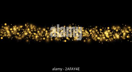 La texture di sfondo nero astratto e golden Glitter ed eleganti per Natale. La polvere bianca. Magica spumanti le particelle di polvere. Concetto di magia. Abstract Illustrazione Vettoriale