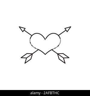 Tattoo linea icona schizzo isolati su sfondo bianco. Cuore, freccia. Simbolo d'amore. Amour simbolo. Tattoo studio concetto. Può essere usato per argomenti quali shop Illustrazione Vettoriale