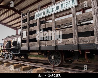 Versione ricostruita di oca galoppante motore numero 1, Ridgway Railroad Museum, Ridgway, Colorado. Foto Stock