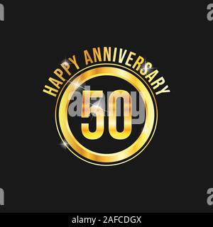 50 anniversario etichetta oro immagine vettoriale. Golden Anniversary vettore etichetta logo design Illustrazione Vettoriale