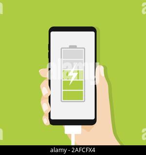 Mano umana tenendo la ricarica dello smartphone. Illustrazione Vettoriale