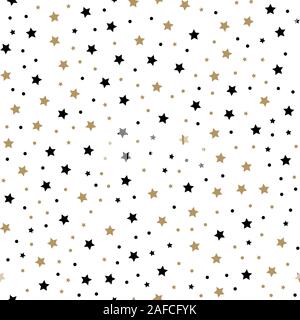 Modello senza cuciture con poco arrotondata retro stelle, punti e circoli su sfondo bianco. Illustrazione Vettoriale