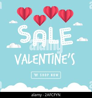 Il giorno di San Valentino di Vendita banner cuore palloncino sono tenendo la vendita del testo. Illustrazione Vettoriale
