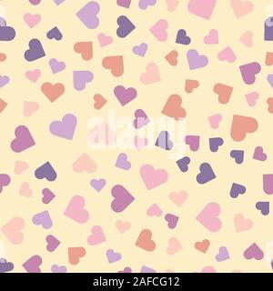 Vettore di Seamless pattern con multi-colored hearts in colori pastello. Illustrazione Vettoriale