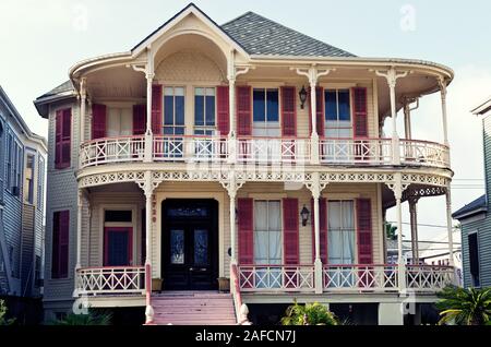 Giro del secolo in stile Regina Anna case di architettura in Galveston Island, Texas Foto Stock