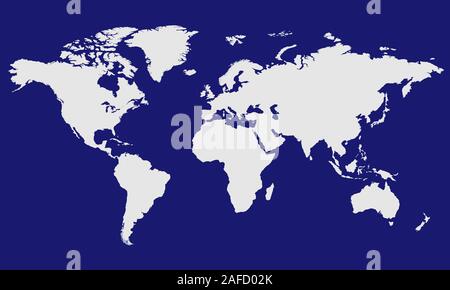 Mappa del mondo il vettore isolato su sfondo blu. Piano terra, bleu modello mappa per sito web pattern, relazione annuale, una infografica. Viaggi in tutto il mondo le mappe Illustrazione Vettoriale