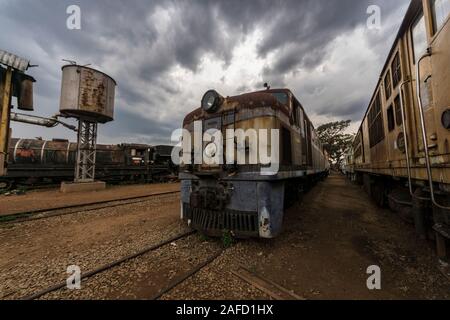 Zimbabwe. Il museo ferroviario di Bulawayo. Motori diesel delle Ferrovie Rhodesiane (successivamente Ferrovie nazionali dello Zimbabwe) Foto Stock