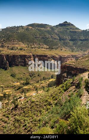 Etiopia, Tigray, Adigrat, a schiera campi agricoli nella gola rocciosa Foto Stock