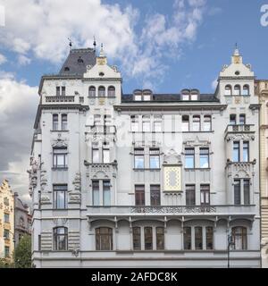 Bella casa sulla Siroka street. Praga, Repubblica Ceca. Foto Stock