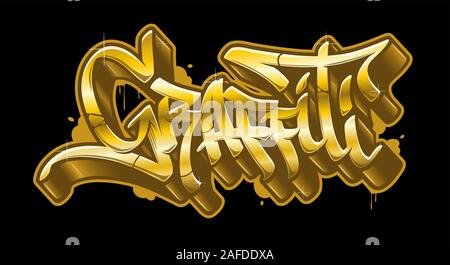 Graffiti word leggibile in stile graffiti in colori dorati. Oro testo vettoriale. Illustrazione Vettoriale