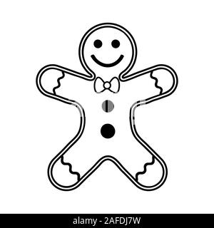 Gingerbread Man cookie di Natale contorno. Anno nuovo biscotto lo zenzero l'uomo. Cartoon illustrazione isolati su sfondo bianco Illustrazione Vettoriale