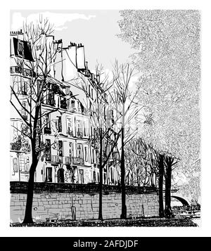 Ile Saint Louis a Parigi, Francia - illustrazione vettoriale (ideale per la stampa su tessuto o carta, poster o di sfondo, la decorazione della casa) Illustrazione Vettoriale