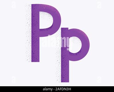 Illustrazione di alfabeto decorativo con capitale e piccola con la lettera P e la particella di polvere per effetto Foto Stock