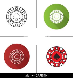 Casino icona chip. Design piatto, lineare e stili colore. Il gioco d'azzardo token con segno a forcella. Casino. Isolato illustrazioni vettoriali Illustrazione Vettoriale