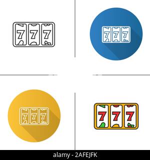 Slot machine con tre sevens icona. Design piatto, lineare e stili colore. 777. Lucky 7. Casino. Isolato illustrazioni vettoriali Illustrazione Vettoriale