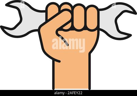 Mano che tiene la chiave colore set di icone. Doppie chiavi a forchetta. Isolato illustrazioni vettoriali Illustrazione Vettoriale