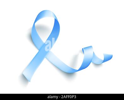 In raso nastro blu su sfondo bianco. Realistico simbolo medico per il cancro della prostata di sensibilizzazione nel mese di novembre. Illustrazione Vettoriale. Illustrazione Vettoriale