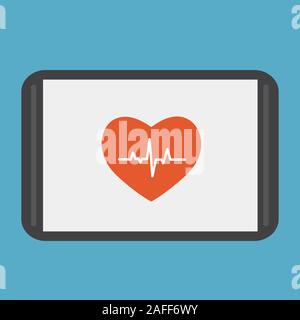 Linea di heartbeat sul tablet. Cardiogram. Elettrocardiogramma. Cuore monitor di impulso di segnale. Illustrazione Vettoriale