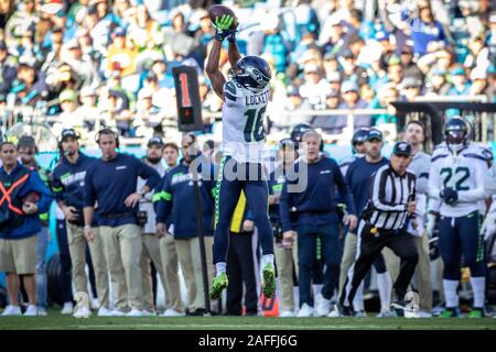 Charlotte, North Carolina, Stati Uniti d'America. 15 Dic, 2019. Seattle Seahawks wide receiver Lockett Tyler (16) durante l'azione di gioco presso la Bank of America Stadium. Il Seahawks ha vinto 30-24. Credito: Jason Walle/ZUMA filo/Alamy Live News Foto Stock