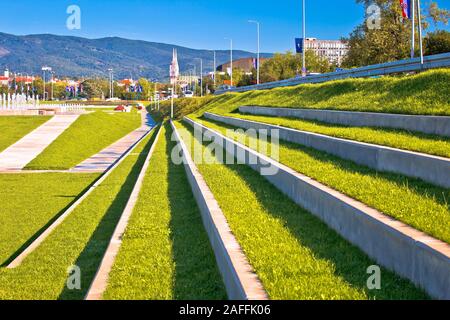 Fontane Prato Piazza e la città nella città capitale di Zagabria, Croazia Foto Stock